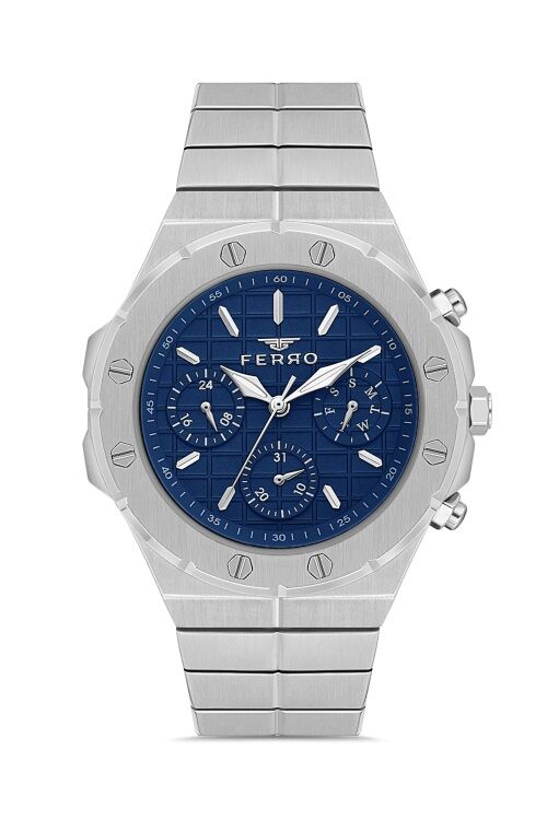 Ferro Quartz Çelik Gri Lacivert Kadran 42 mm Fonksiyonları Aktif Erkek Kol Saati