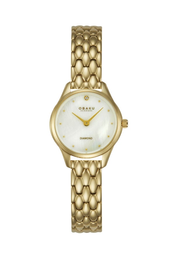 Obaku Denmark V297SXGWSG Quartz Çelik Altın Rengi Sedef Kadran Safir Cam 24 mm Kadın Kol Saati