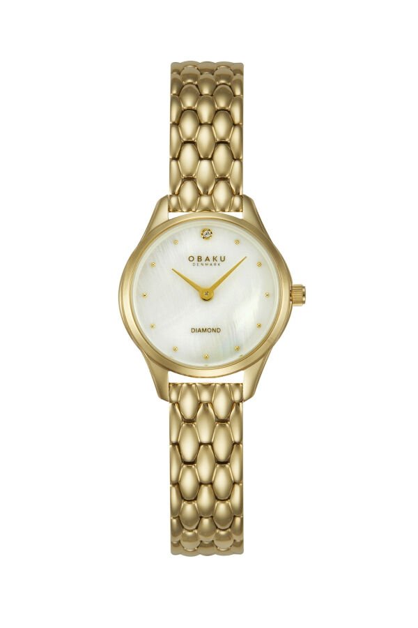 Obaku Denmark V297SXGWSG Quartz Çelik Altın Rengi Sedef Kadran Safir Cam 24 mm Kadın Kol Saati