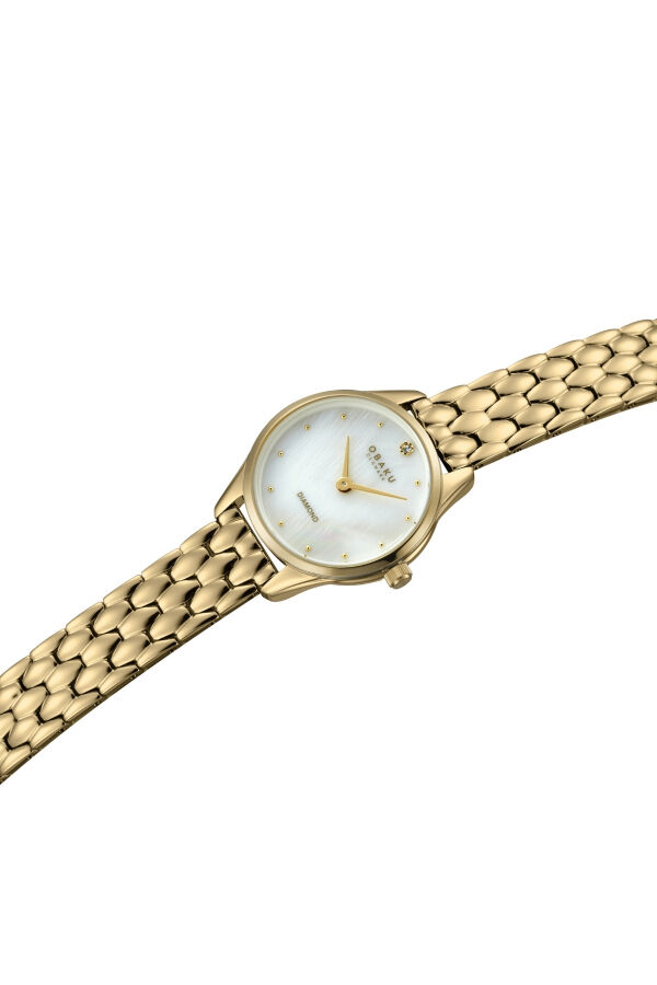 Obaku Denmark V297SXGWSG Quartz Çelik Altın Rengi Sedef Kadran Safir Cam 24 mm Kadın Kol Saati