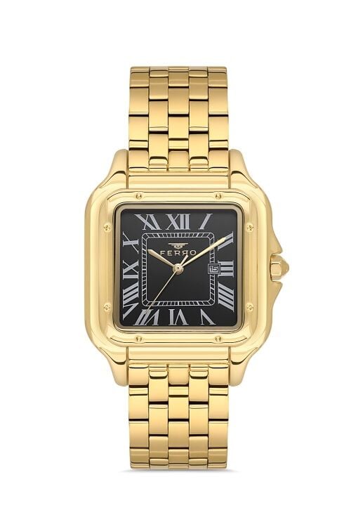Ferro Sarı Çelik Kordon Erkek Kol Saati FL21622AWT-B2 3ATM Su Geçirmez 2 Yıl Garantili HediyePaketli