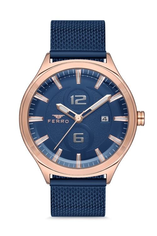 Ferro 43 mm Lacivert Hasır Kordon Erkek Kol Saati F11090C-T F11090C-T