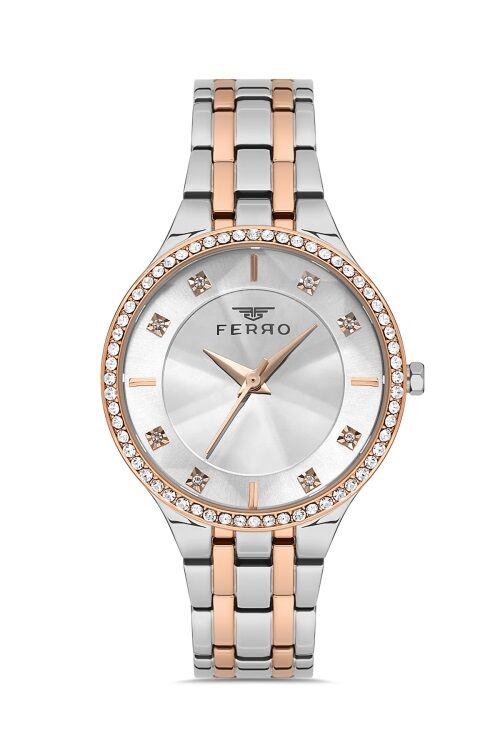 Ferro FL21467A-E Quartz Çelik Rose/Gri 35 mm Kadın Kol Saati