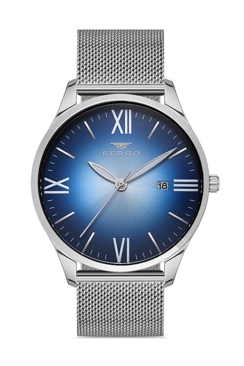 Ferro F11212C-A3 Quartz Hasır Gri Mavi Kadran 44 mm Erkek Kol Saati