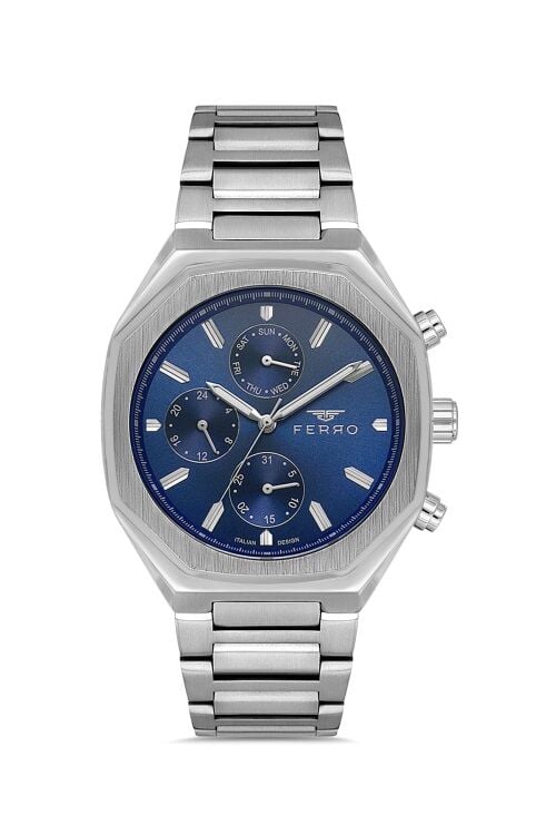 Ferro Gümüş Çelik Kordon Erkek Kol Saati FM11522AWT-A3 Fonksiyonları Aktif 3ATM Su Geçirmez