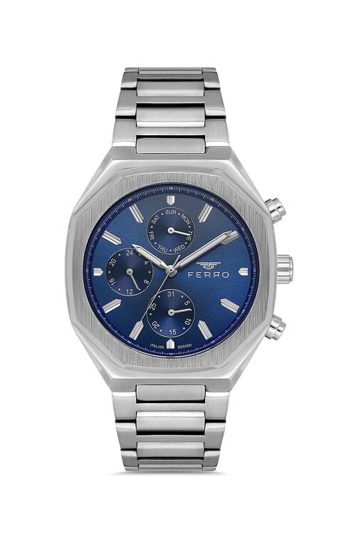 Ferro Gümüş Çelik Kordon Erkek Kol Saati FM11522AWT-A3 Fonksiyonları Aktif 3ATM Su Geçirmez