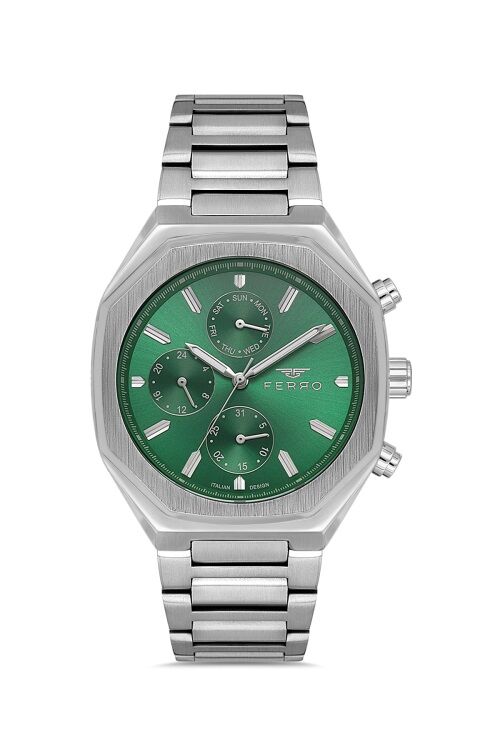 Ferro Gümüş Çelik Kordon Erkek Kol Saati FM11522A-A6 Fonksiyonları Aktif 3ATM Su Geçirmez
