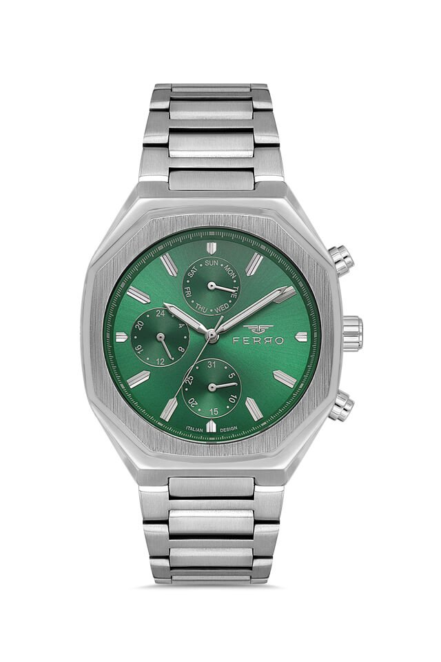 Ferro Gümüş Çelik Kordon Erkek Kol Saati FM11522A-A6 Fonksiyonları Aktif 3ATM Su Geçirmez