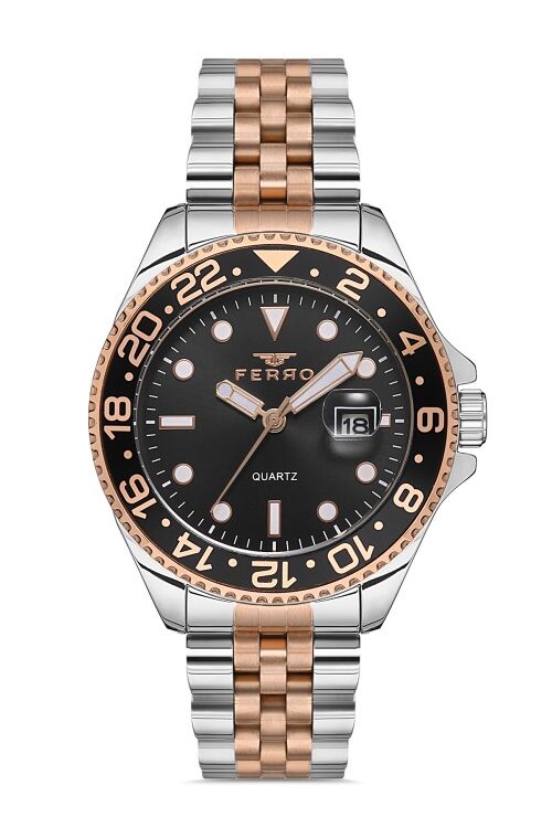 Ferro Rose ve Gümüş Çelik Kordon Erkek Kol Saati F11196A-E2 F11196A-E2