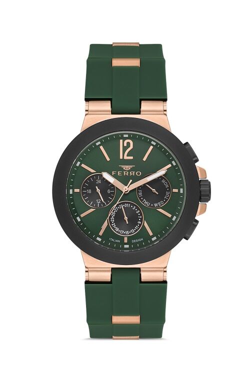 Ferro Yeşil Silikon Kordon Erkek Kol Saati FM11539DWT-ZQ6 Fonksiyonları Aktif 3ATM Su Geçirmez