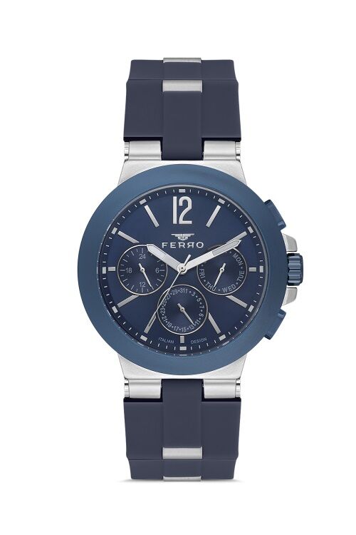 Ferro Lacivert Silikon Kordon Erkek Kol Saati FM11539DWT-L3 Fonksiyonları Aktif 3ATM Su Geçirmez