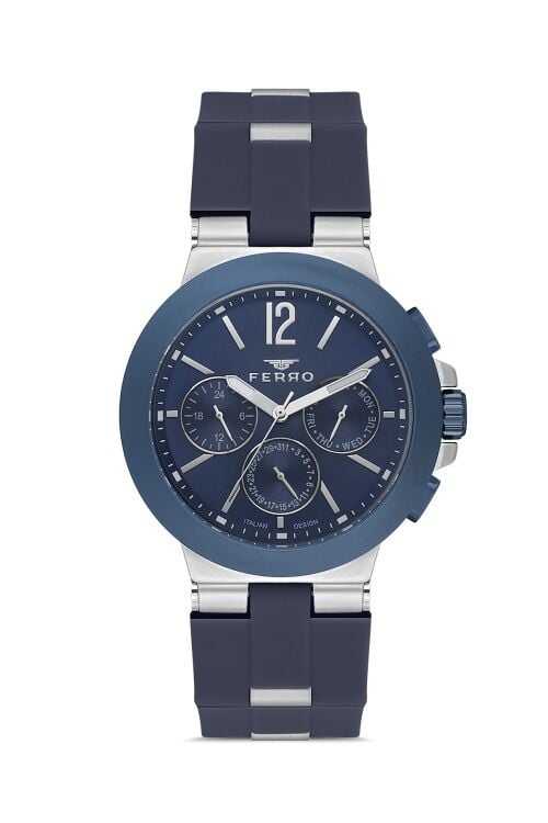 Ferro Lacivert Silikon Kordon Erkek Kol Saati FM11539D-L3 Fonksiyonları Aktif 3ATM Su Geçirmez