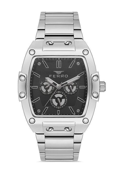 Ferro Quartz Çelik Gri Siyah Kadran 44 mm Fonksiyonları Aktif Erkek Kol Saati