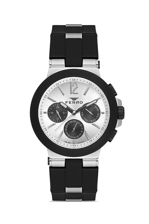 Ferro Siyah Silikon Kordon Erkek Kol Saati FM11539D-J2 Fonksiyonları Aktif 3ATM Su Geçirmez