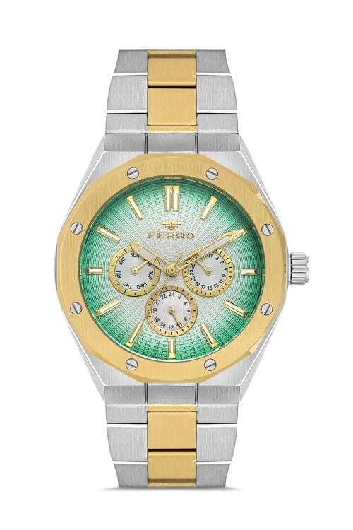 Ferro Sarı ve Gümüş Çelik Kordon Erkek Kol Saati FM11537AWT-D6 Fonksiyonları Aktif 3ATM Su Geçirmez