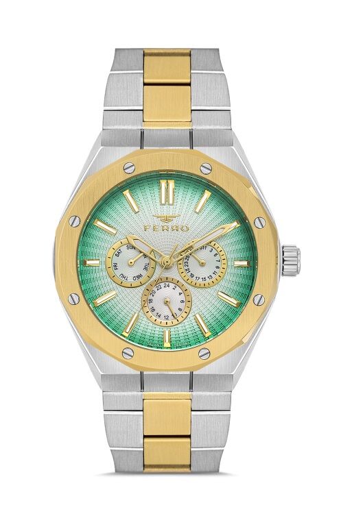 Ferro Sarı ve Gümüş Çelik Kordon Erkek Kol Saati FM11537A-D6 Fonksiyonları Aktif 3ATM Su Geçirmez