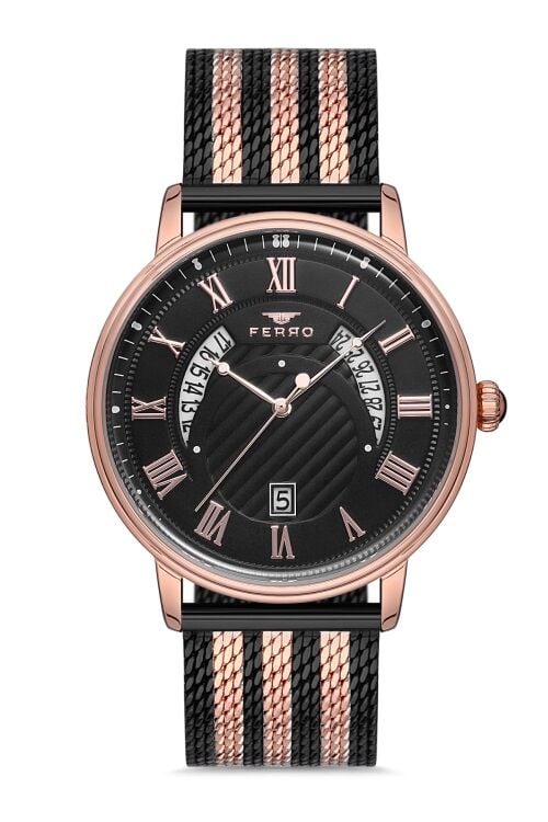 Ferro F11050C Siyah Rose Hasır Kordon 44 mm Erkek Kol Saati