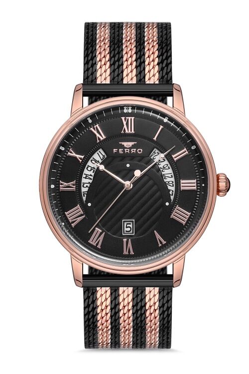 Ferro F11050C Siyah Rose Hasır Kordon 44 mm Erkek Kol Saati