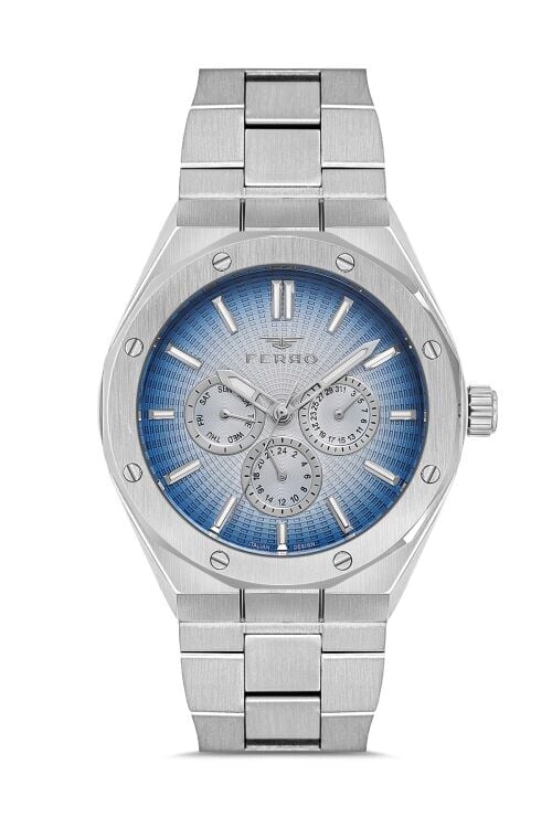 Ferro Gümüş Çelik Kordon Erkek Kol Saati FM11537AWT-A3 Fonksiyonları Aktif 3ATM Su Geçirmez