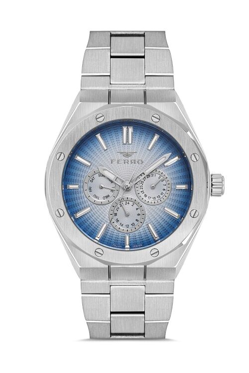 Ferro Gümüş Çelik Kordon Erkek Kol Saati FM11537A-A3 Fonksiyonları Aktif 3ATM Su Geçirmez