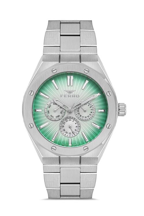 Ferro Gümüş Çelik Kordon Erkek Kol Saati FM11537A-A6 Fonksiyonları Aktif 3ATM Su Geçirmez