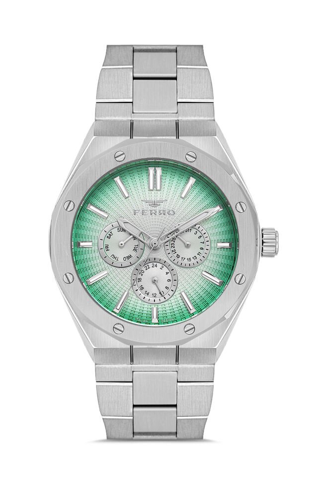 Ferro Gümüş Çelik Kordon Erkek Kol Saati FM11537A-A6 Fonksiyonları Aktif 3ATM Su Geçirmez