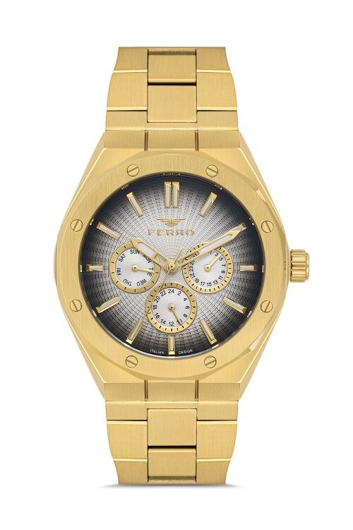Ferro Sarı Çelik Kordon Erkek Kol Saati FM11537A-B2 Fonksiyonları Aktif 3ATM Su Geçirmez