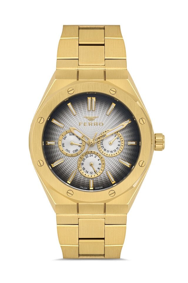 Ferro Sarı Çelik Kordon Erkek Kol Saati FM11537AWT-B2 Fonksiyonları Aktif 3ATM Su Geçirmez