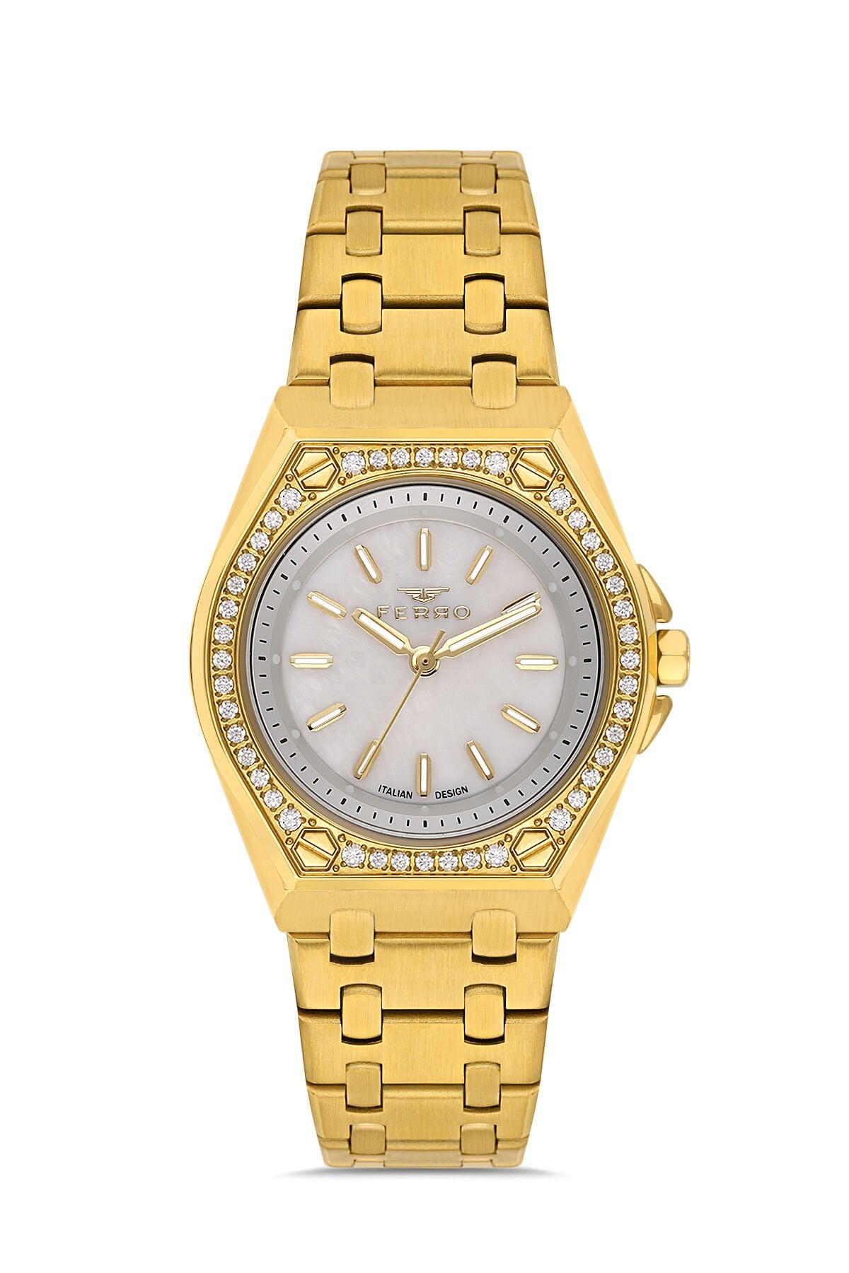 Ferro Sarı Çelik Kordon Kadın Kol Saati FL43007A-B 3ATM Su Geçirmez 2 Yıl Garantili HediyePaketli