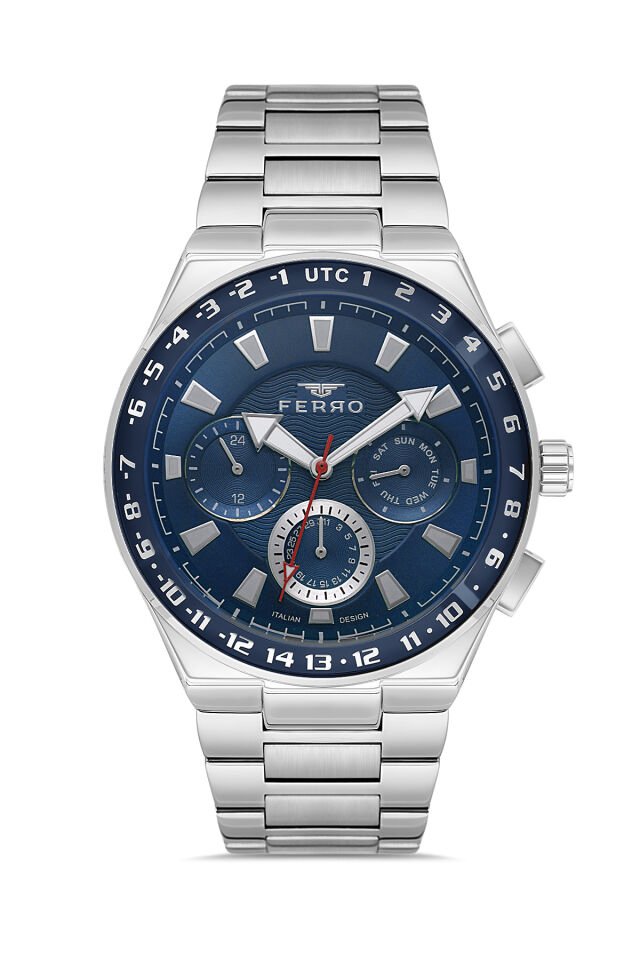 Ferro Gümüş Çelik Kordon Erkek Kol Saati FM11594A-A3 Fonksiyonları Aktif 3 ATM Su Geçirmez