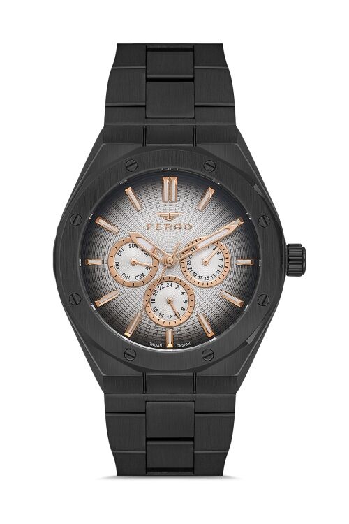 Ferro Siyah Çelik Kordon Erkek Kol Saati FM11537A-G Fonksiyonları Aktif 3ATM Su Geçirmez