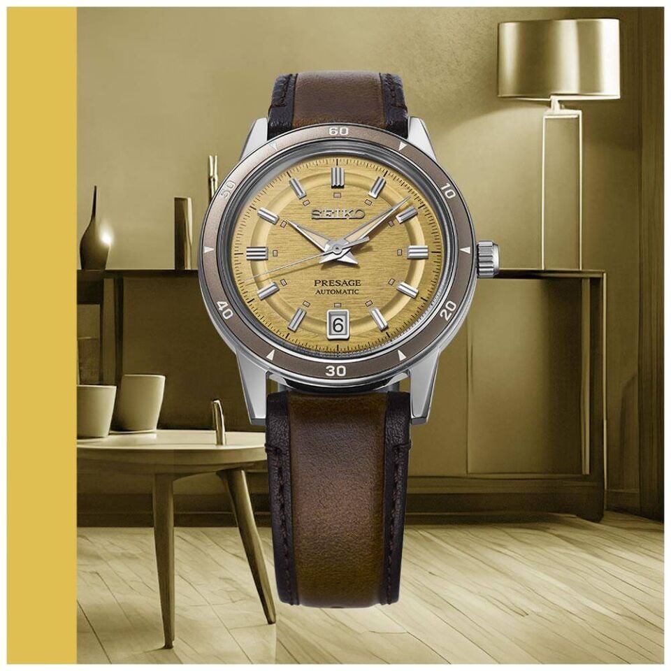 Seiko Presage SRPL75J Otomatik Deri Kahverengi Sarı Kadran 39 mm Erkek Kol Saati