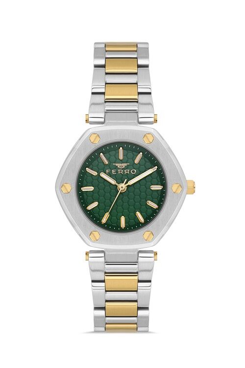 Ferro Sarı ve Gümüş Çelik Kordon Kadın Kol Saati FL43006A-D6 3ATM Su Geçirmez 2 Yıl Garantili