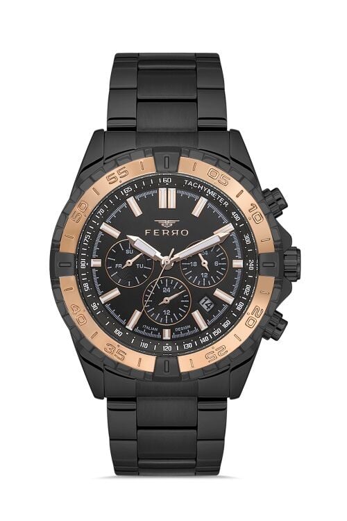Ferro Siyah Çelik Kordon Erkek Kol Saati FM11541A-R Fonksiyonları Aktif 3ATM Su Geçirmez