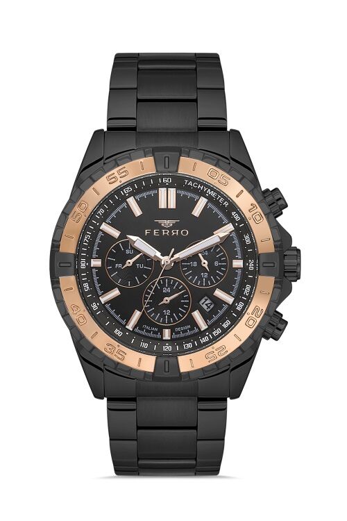 Ferro Siyah Çelik Kordon Erkek Kol Saati FM11541A-R Fonksiyonları Aktif 3ATM Su Geçirmez