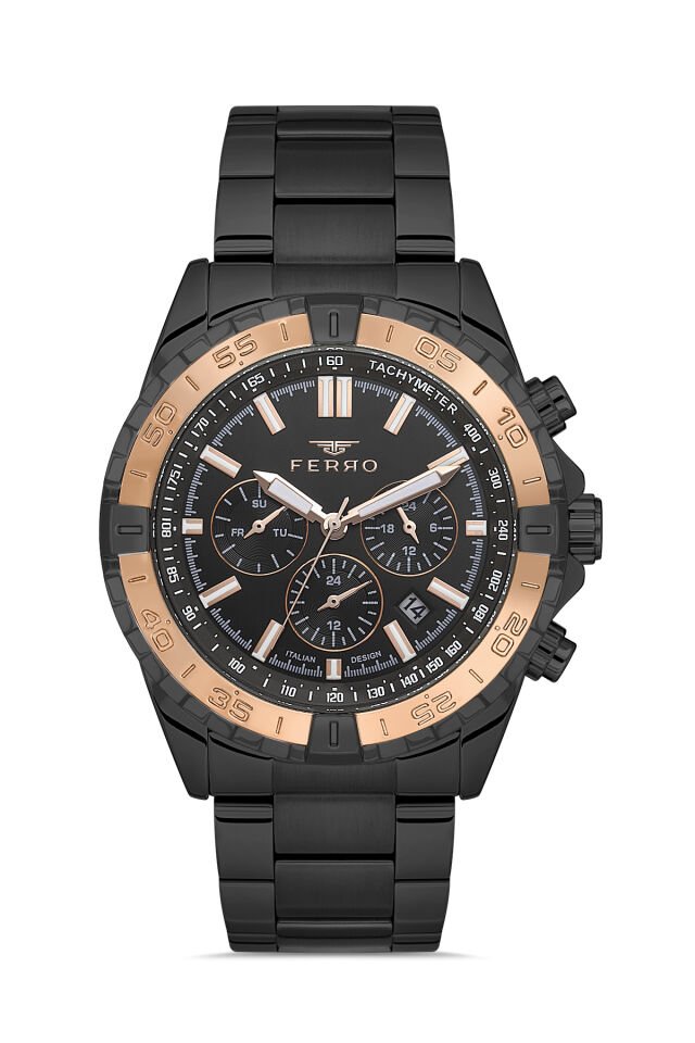 Ferro Siyah Çelik Kordon Erkek Kol Saati FM11541AWT-R Fonksiyonları Aktif 3ATM Su Geçirmez