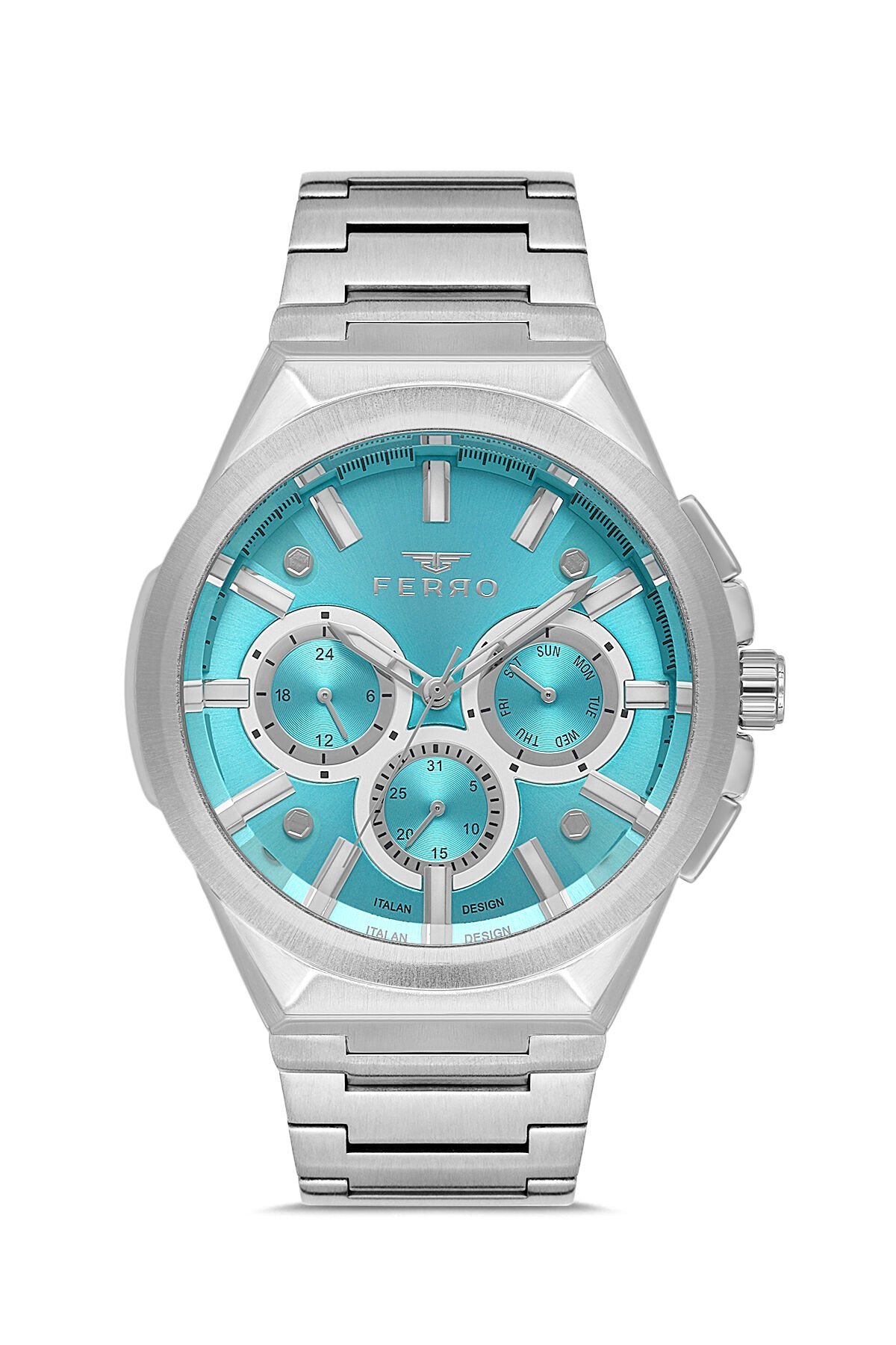 Ferro Gümüş Çelik Kordon Erkek Kol Saati FM11505A-A15 Fonksiyonları Aktif 3ATM Su Geçirmez