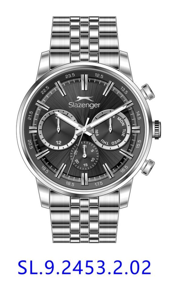 Slazenger SL.09.2453.2.02 Quartz Çelik Gri Siyah Kadran 43 mm Erkek Kol Saati