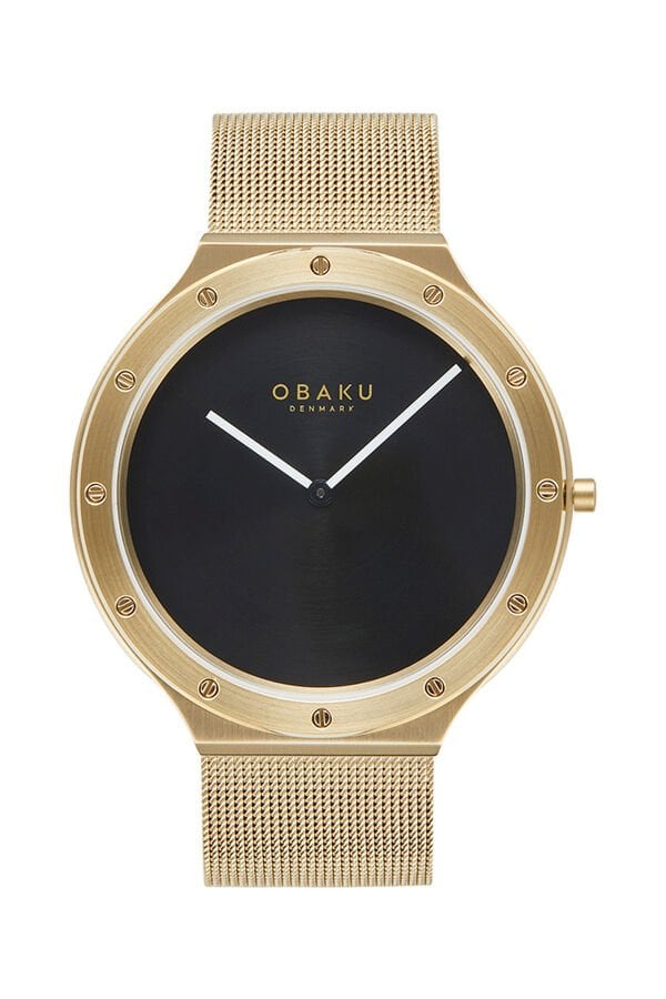 Obaku Denmark V285GXGBMG Quartz Hasır Altın Rengi Siyah Kadran 42 mm Erkek Kol Saati