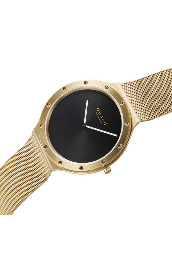 Obaku Denmark V285GXGBMG Quartz Hasır Altın Rengi Siyah Kadran 42 mm Erkek Kol Saati