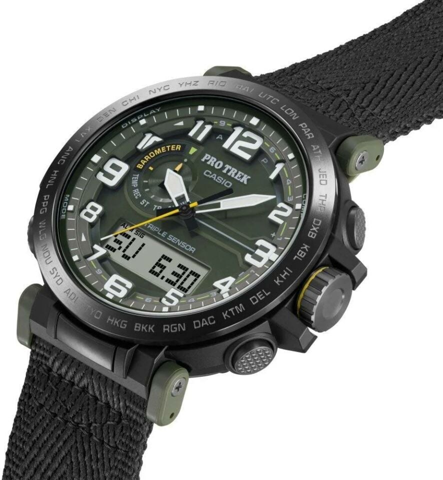 Casio Pro Trek CAS.PRG-601YB-3DR Quartz Nato Siyah Yeşil Kadran 10 ATM 52 mm Erkek Kol Saati