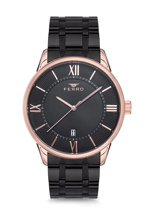 Ferro Siyah Çelik Kordon Erkek Kol Saati F40057A-127-R 3ATM Su Geçirmez 2 Yıl Garantili