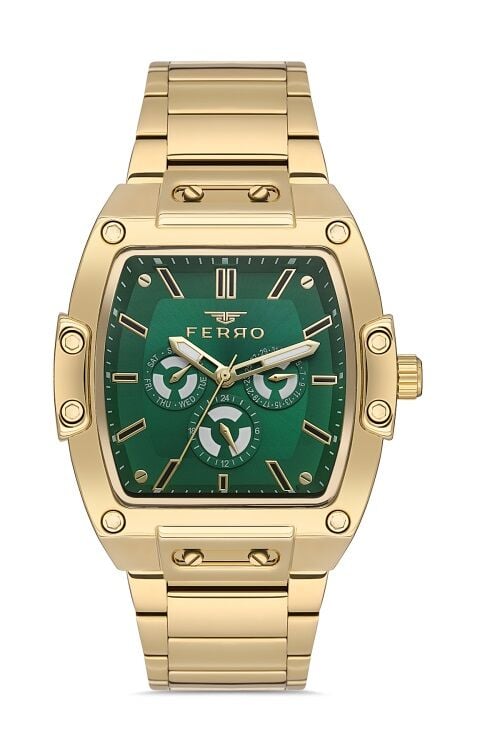Ferro Sarı Çelik Kordon Erkek Kol Saati FM11437A-B6 Fonksiyonları Aktif 3ATM Su Geçirmez HediyePaket