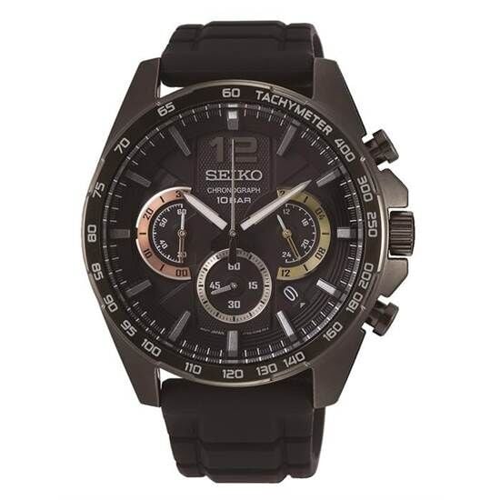 Seiko SSB349P Quartz Silikon Siyah Hardlex Kristal 10 ATM 44 mm Erkek Kol Saati