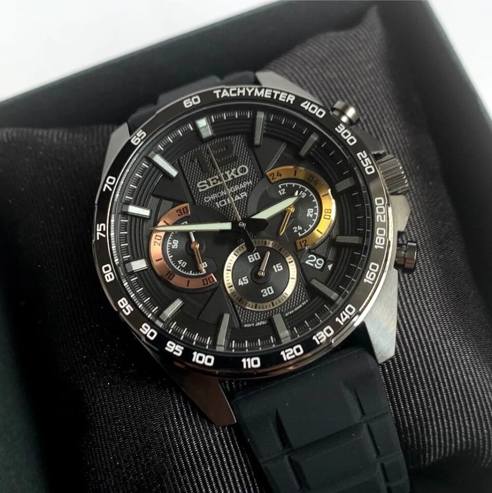 Seiko SSB349P Quartz Silikon Siyah Hardlex Kristal 10 ATM 44 mm Erkek Kol Saati
