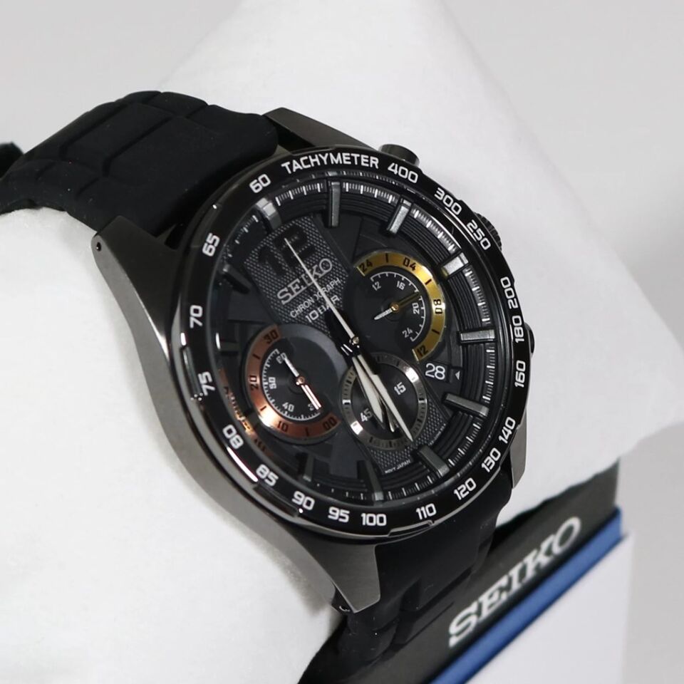 Seiko SSB349P Quartz Silikon Siyah Hardlex Kristal 10 ATM 44 mm Erkek Kol Saati