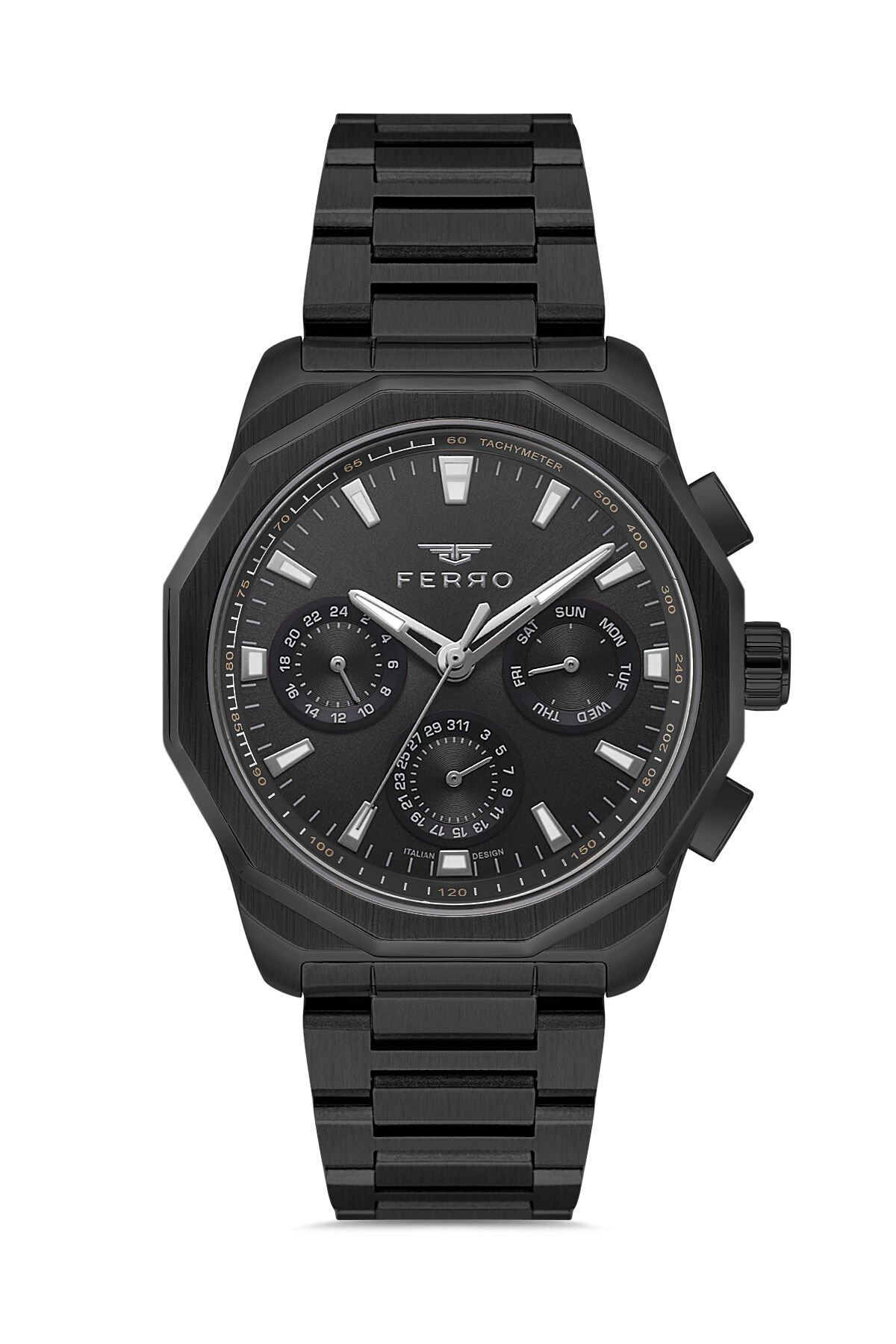 Ferro Siyah Çelik Kordon Erkek Kol Saati FM11520AWT-G Fonksiyonları Aktif 3ATM Su Geçirmez