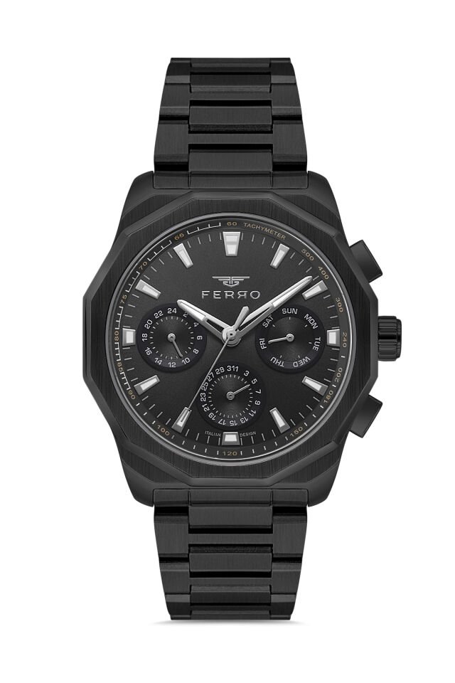 Ferro Siyah Çelik Kordon Erkek Kol Saati FM11520A-G Fonksiyonları Aktif 3ATM Su Geçirmez