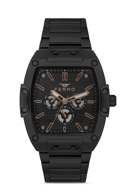 Ferro Siyah Çelik Kordon Erkek Kol Saati FM11437A-G Fonksiyonları Aktif 3ATM Su Geçirmez HediyePaket