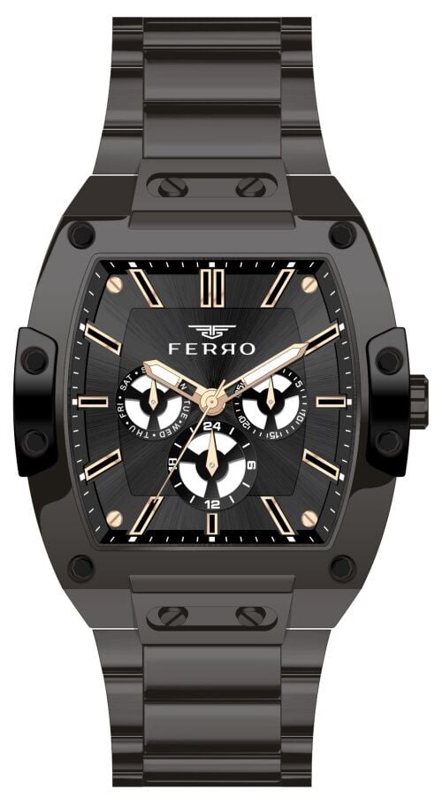 Ferro Siyah Çelik Kordon Erkek Kol Saati FM11437A-G Fonksiyonları Aktif 3ATM Su Geçirmez HediyePaket
